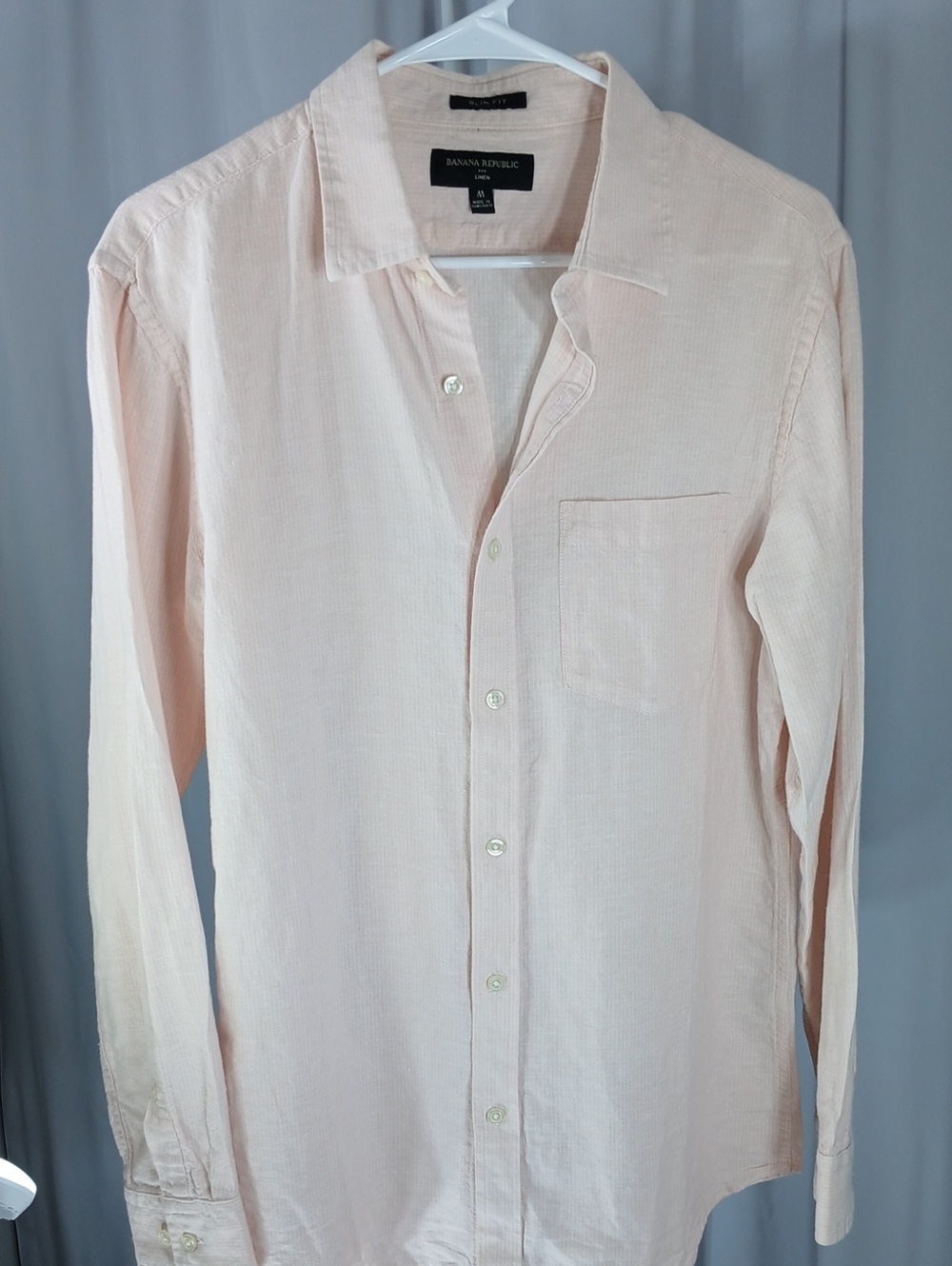 Banana Republic Light Pink Men's Casual Button-Down linen cotton Shirt
